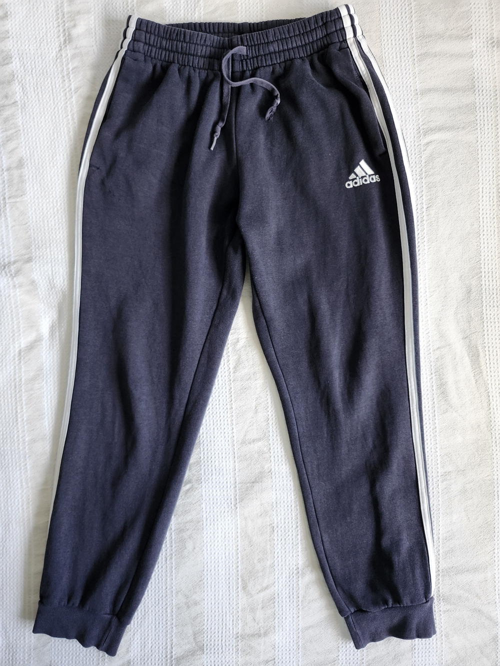 Adidas Men's Essentials Fleece Tapered Joggers Blue 3- Stripes Pants Size S